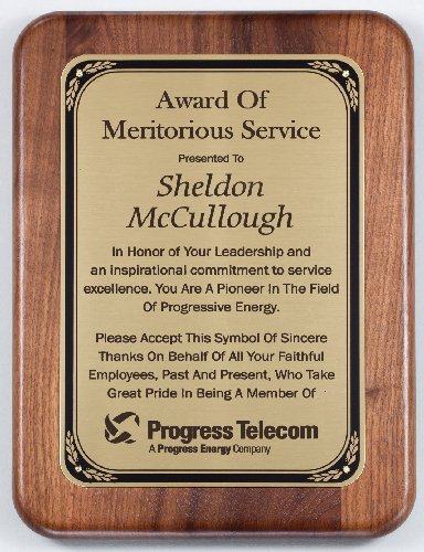 American Genuine Walnut Plaque with Satin Finish