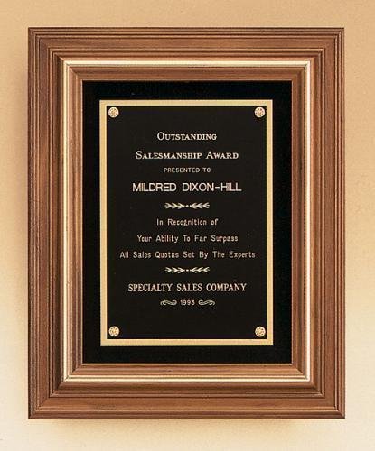 American Walnut Framed Plaque with Gold Trim