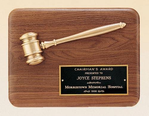 American Walnut Plaque with Antique Bronze Gavel
