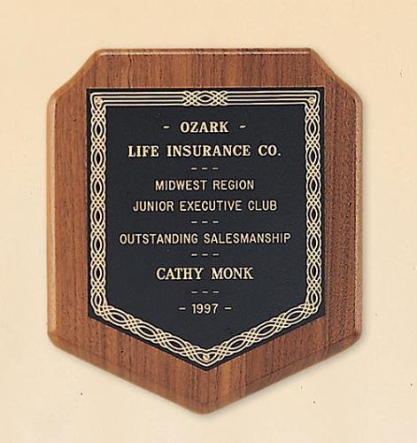 American Walnut Shield Plaque with a Black Brass Plate.