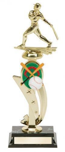 Baseball Action Trophy With Color Riser