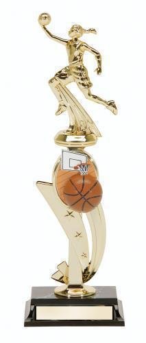 Basketball Action Female Trophy With Color Riser