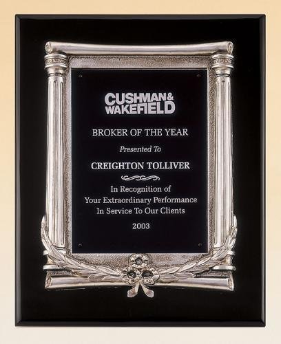 Black Piano Finish Plaque with Antique Silver Frame Casting