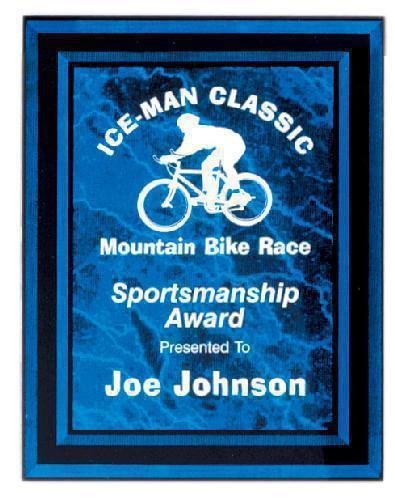 Blue Marble Border Clear Acrylic Award Plaque