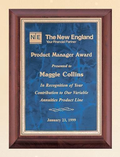 Cherry Finish Wood Plaque with Sapphire Marble Plate