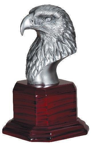 Eagle Head On Wood Base Silver