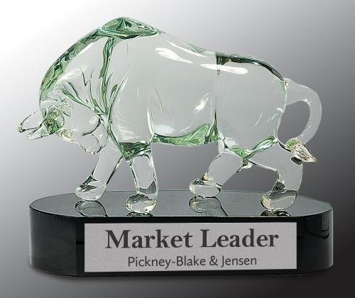 Glass Bull with Black Crystal Base Award