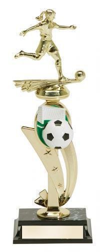 Soccer Action Female Trophy With Color Riser