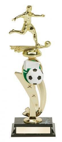 Soccer Action Male Trophy With Color Riser