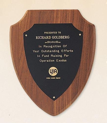 Walnut Shield Plaque with Brass Engraving Plate